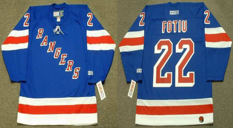 2019 Men New York Rangers 22 Fotiu blue style 2 CCM NHL jerseys